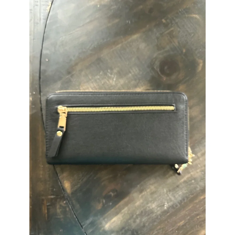 Madison West - Black Faux Leather Wristlet Wallet‎ Organizer with Gold  EUC